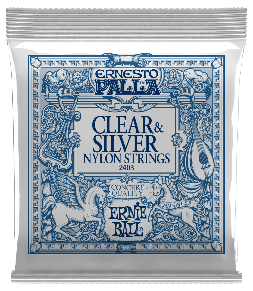 Clear and silver guitar string set