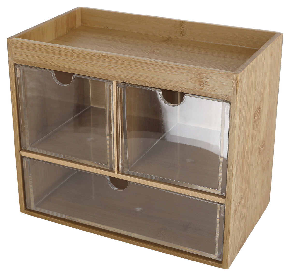 Makeup organizer with 3 bamboo drawers